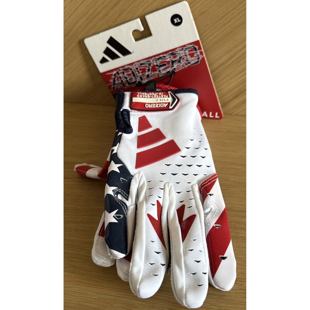 Adidas Adult Adizero USA Football Gloves Mens XLarge Rd/Wht/BL. AF1752‎ Flag